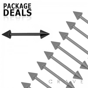 50 PCS OF BLACK PVD OVER 316L SURGICAL STEEL BARBELL WITH SPIKES PACKAGE (external thread)